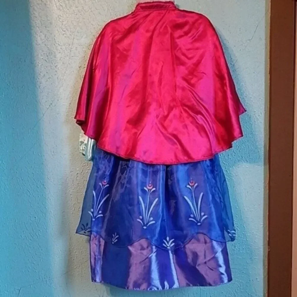 Disney Frozen Princess Anna Dress Cape Costume Girls Kids Youth Size 5/6